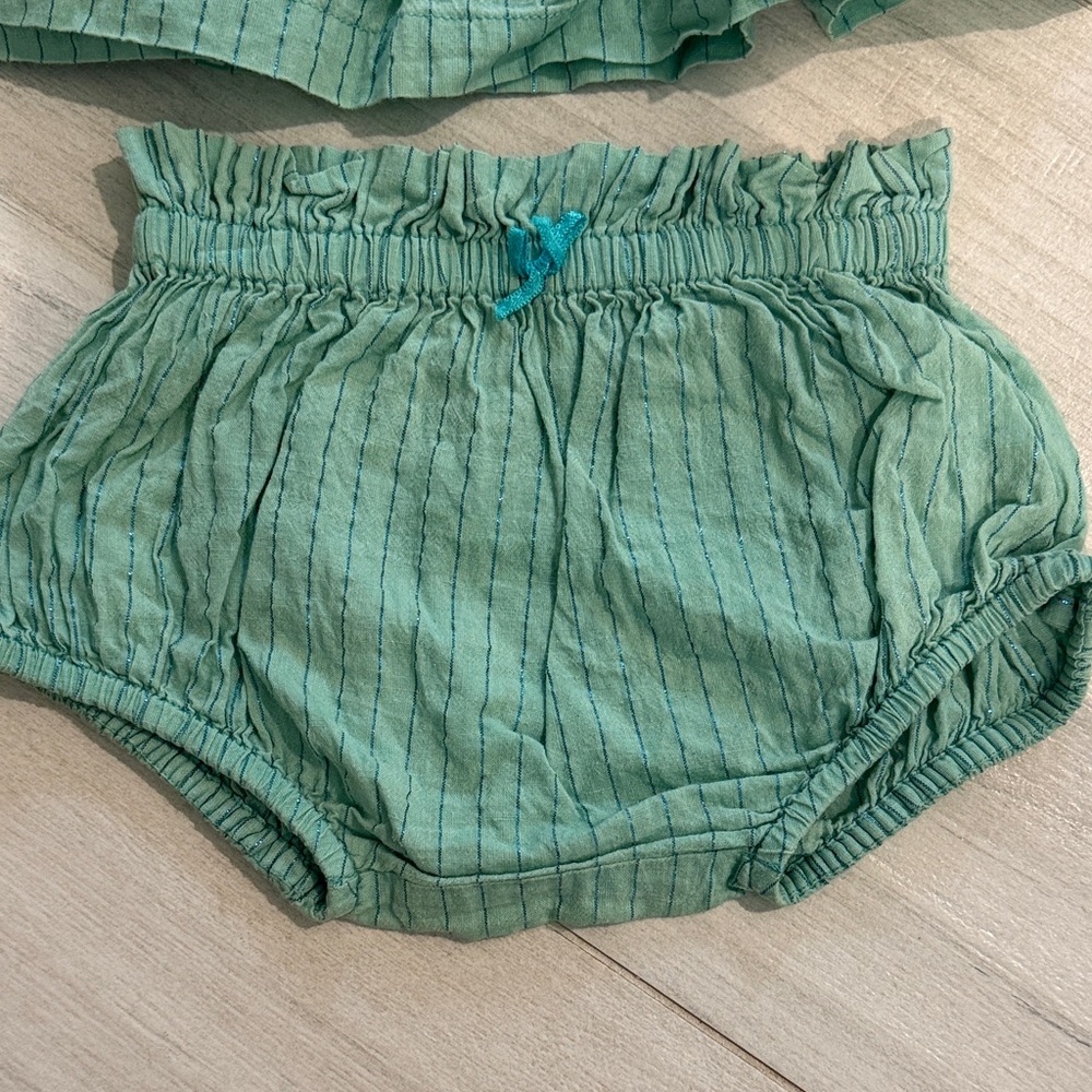 Pink Chicken Teal Striped Ruffle Set - Picture 2 of 5